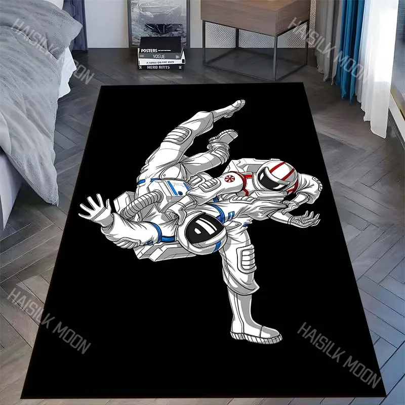 1PC Astronauts wrestling in zero gravity Carpet for Living Room Bedroom Sofa Home Decor Rus Non-slip Floor Mat Luxury Gift