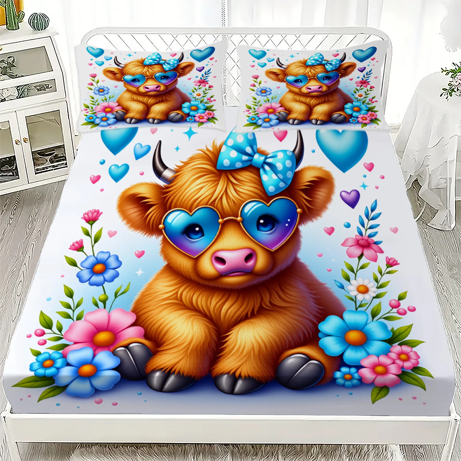 3pcs-fitted-sheet-set-cute-cow-3d-printed-cartoon-animal-breathable-bed-sheet-with-pillowcases-for-bedroom-decor
