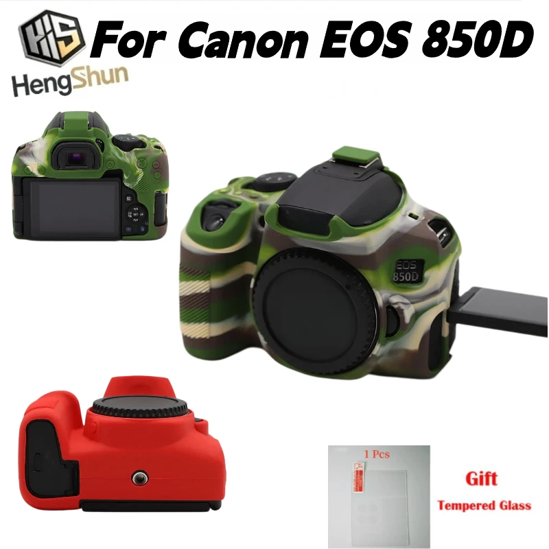 For Canon EOS 850D Soft Silicone Camera Cover Anti‑Scratch Shock‑Resistant Protective Shell Skin, +1 PCS Free Tempered Film