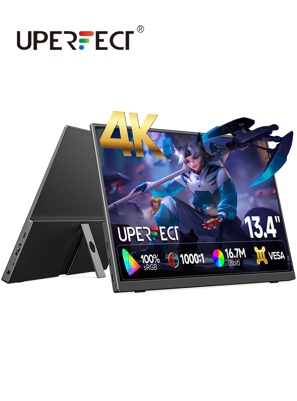 

UPERFECT 4K Portable Monitor 13.4" 3840 x 2400 UHD USB-C HDMI Laptop Display 100% sRGB IPS Computer Screen w/Speakers For PC Mac