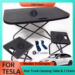 For Tesla Model Y/Juniper Travel Folding Camping Picnic Table Fits Rear Trunk Portable Folding Boot Table with Chairs Set