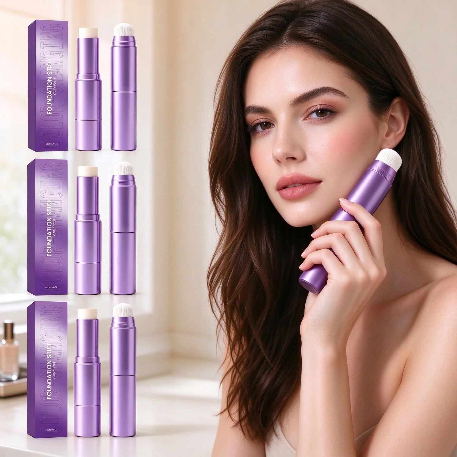 3colors 2In1 Dual Head Color Changing Foundation Stick Smart Skin Tone High Coverage Moisturizing LongLasting Flawless Finish