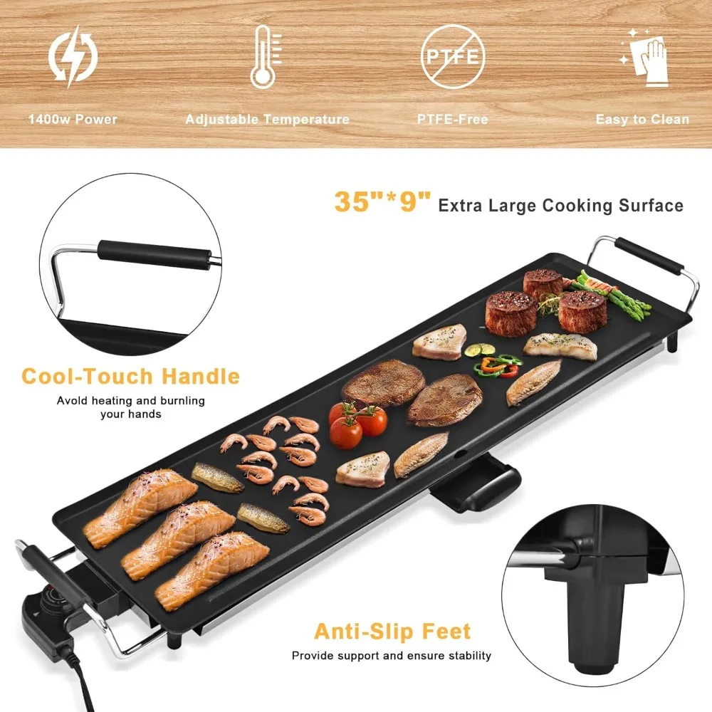 Electric Nonstick Extra Larger Griddle  Teppanyaki Grill BBQ with Adjustable Temperature &Insulated Handles for Indoor/Outdoor