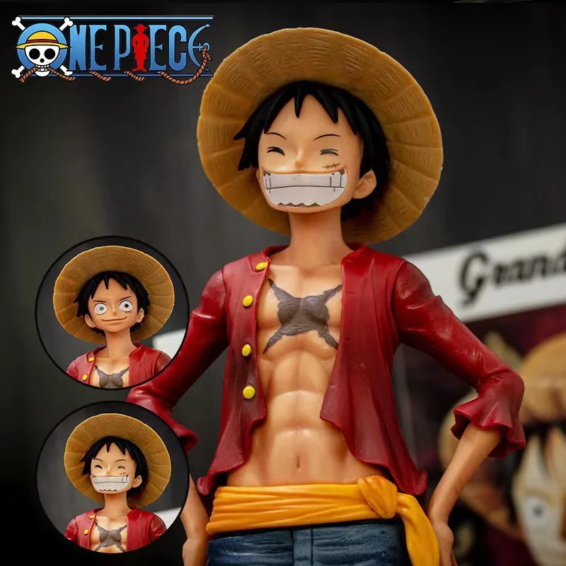 Heißer Verkauf: 28cm One Piece Anime-Figur, Selbstbewusster Lächelnder Luffy mit Drei Wechselgesichtern, Actionfigur-Modell Spielzeugset
