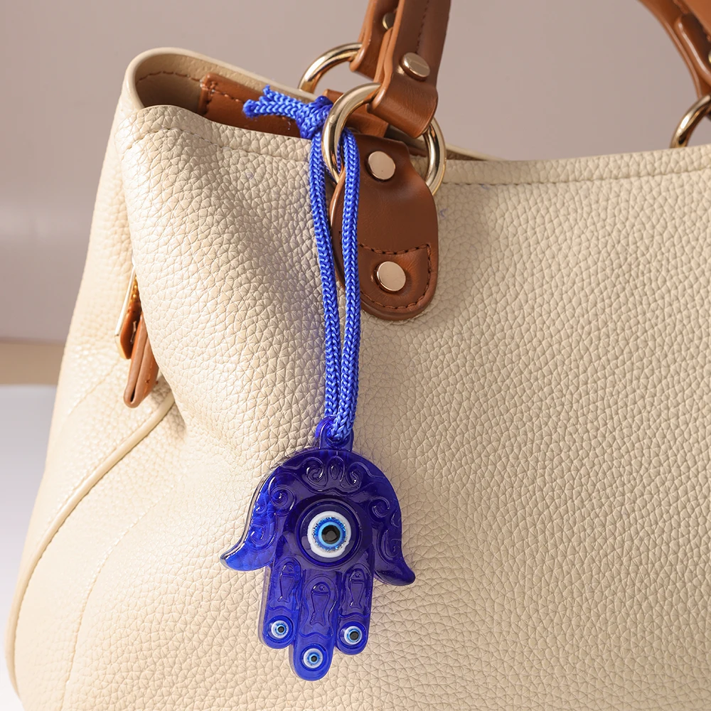 Aihua Bohemia Glücksbringer Türkisches Böses Auge Schlüsselanhänger Hamsa-Hand Blaue Glasperlen Schlüsselringe für Damen und Herren Taschenanhänger Deko-Geschenke – Detail 2