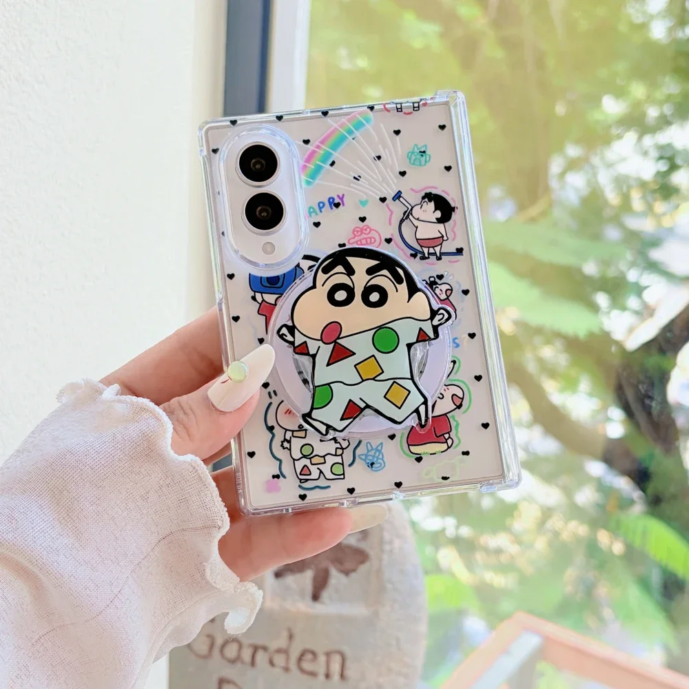 Cute Cartoon Anime Crayon Shin chan Magnetic Holder Wireless Charge Phone Case For Samsung Galaxy Z Fold 8 Z fold 8 Ultra Cover