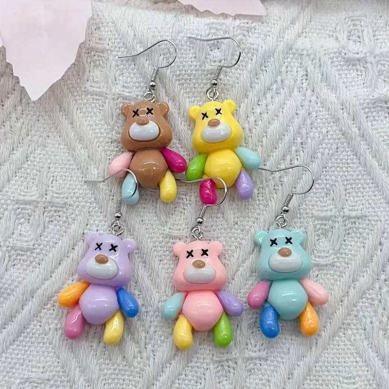 10pcs Cute Cartoon Animal Series Resin Enamel Charm Bear shaped Earrings, Your Best Choice