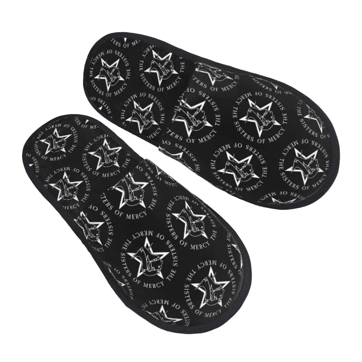 Custom Round Text Logo Goth The Sisters Of Mercy Slippers Memory Foam Warm Soft Women House Slipper Indoor Comfy Shoes