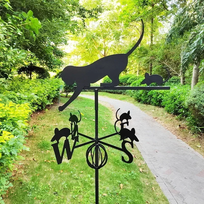 Cross-border metal handicrafts plug-in new cat and mouse outdoor garden ornament tin animal wrought iron direction mark