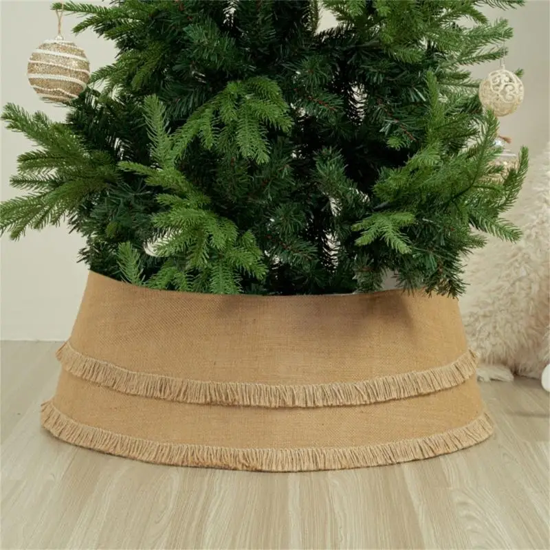 Natural Texture Burlap Christmas Tree Base Cover Conceals Stand Quick Assembly Indoor Holiday Decorations Y4QC