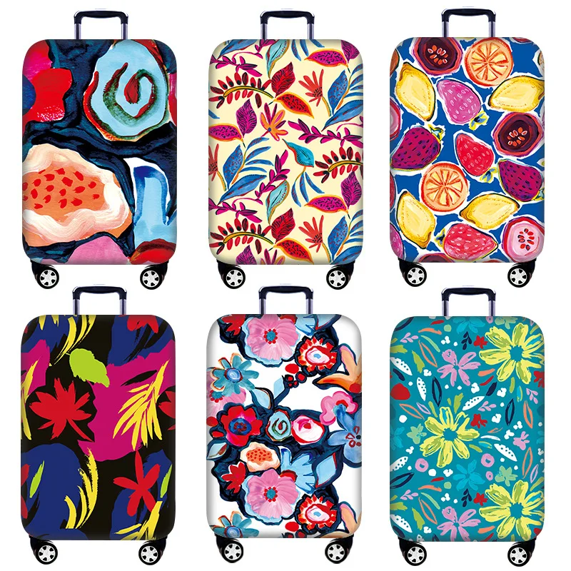 Floral Print Protective Cover Fits 18-32 Inch Suitcase Thickened High Elastic Dustproof Storage Bag Trolley Suitcase Protector