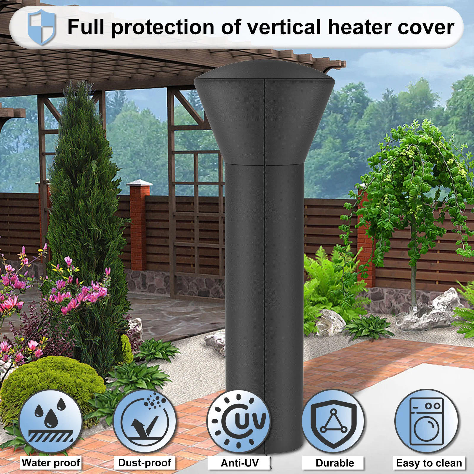 Garden Heater Cover Outdoor Patio Waterproof Upright Heater Cover With Zipper Outdoor Furniture Protector Multifunctional Cover