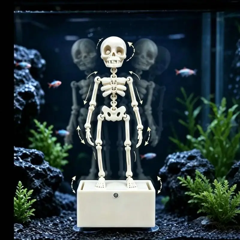 1Pcs Gothic Air Driven 3D Printed Dancing Skeleton Aquarium Bubbler Plastic With Air Tube Fish Tank Dance Skull Ornament