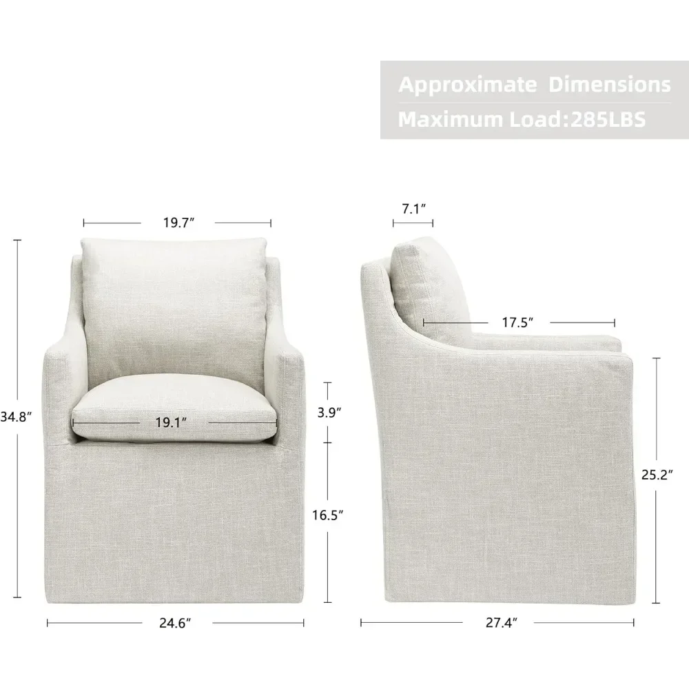 for Dining Chair with 4 Casters and Upholstered, Linen Accent Arm Dining Chair