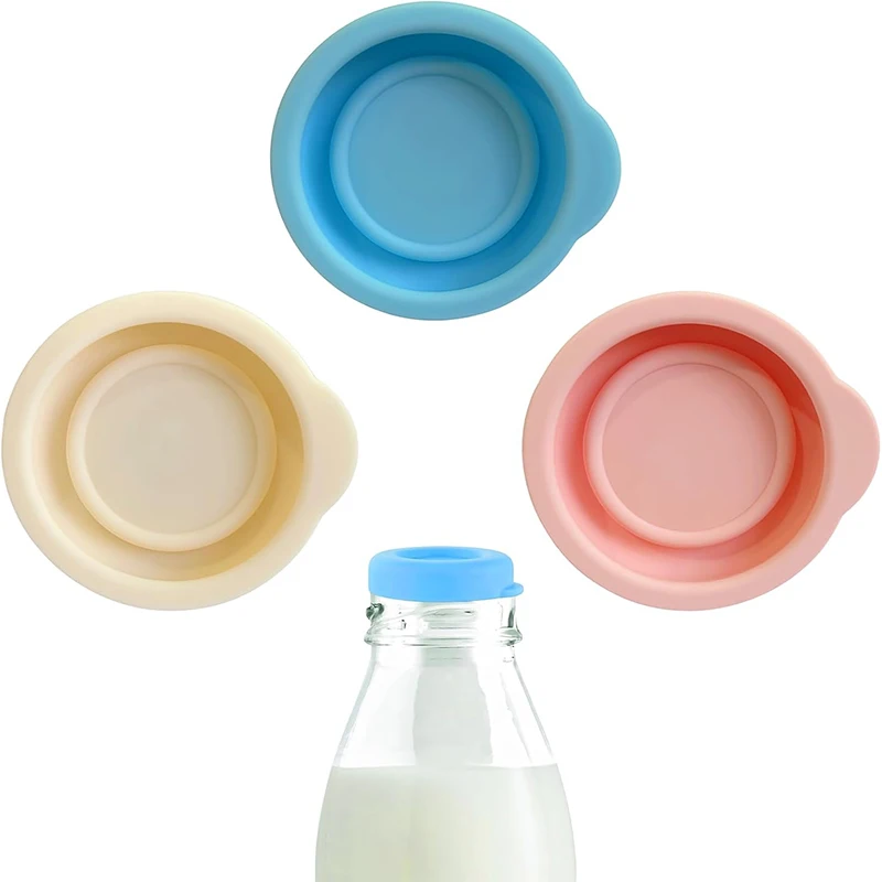 Silicone Bottle Caps for 1-Pint Glass Milk Bottles 3 Pcs Reusable Milk Bottles Lids Set Milk Blass Bottle Fresh-keeping Lids Kit