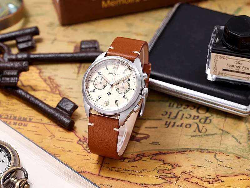 Baltany Retro Military Pilot Herrenuhr S5044 Luxus-Quarz-Chronograph im Air Force-Stil, Stoppuhr, für Herren, Sport, Outdoor, Freizeit, Alltag – Detail 4