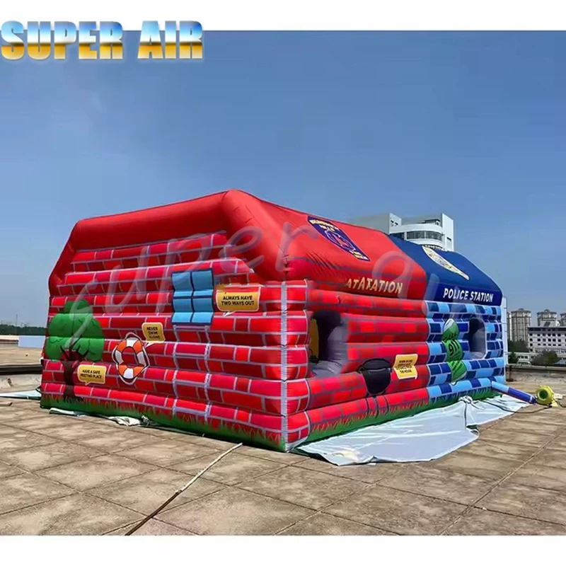 Venda quente barraca inflável personalizada dos desenhos animados posto de bombeiros inflável e delegacia de polícia para eventos
