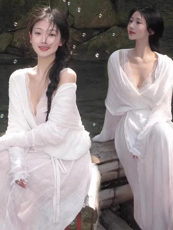 

Новый халат в китайском стиле для отпуска, свободный, для фотосессий, в стиле «чистое желание», сказочная атмосфера, утренний халат, художественная портретная юбка