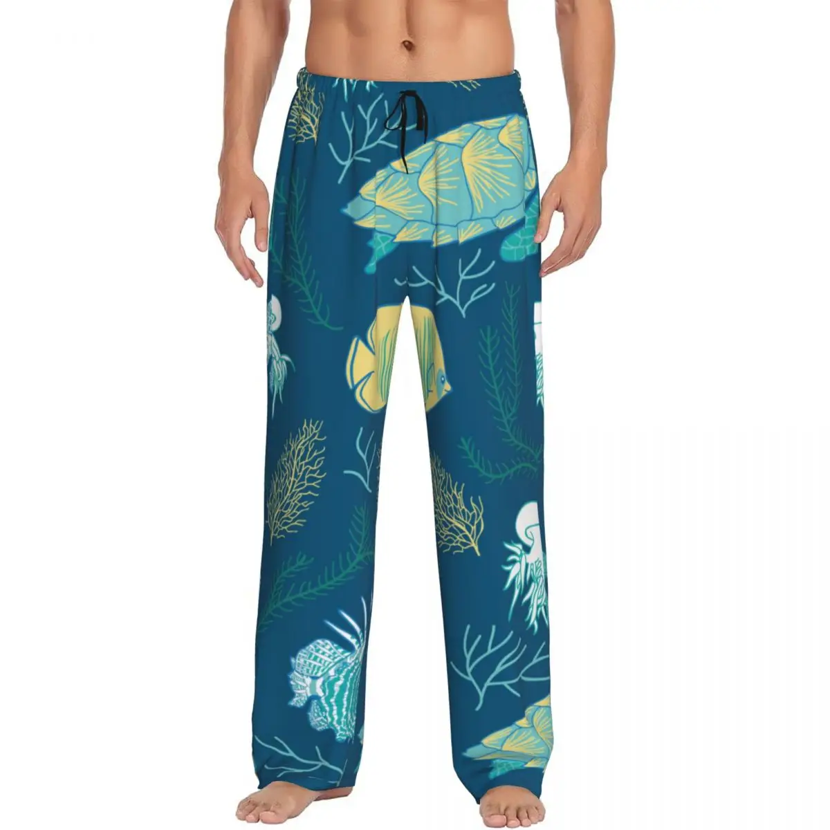 Mens Pajamas Pyjamas Pants Ocean Animals Fire Fish Turtle Jellyfish Corals Lounge Pants Sleep Bottoms