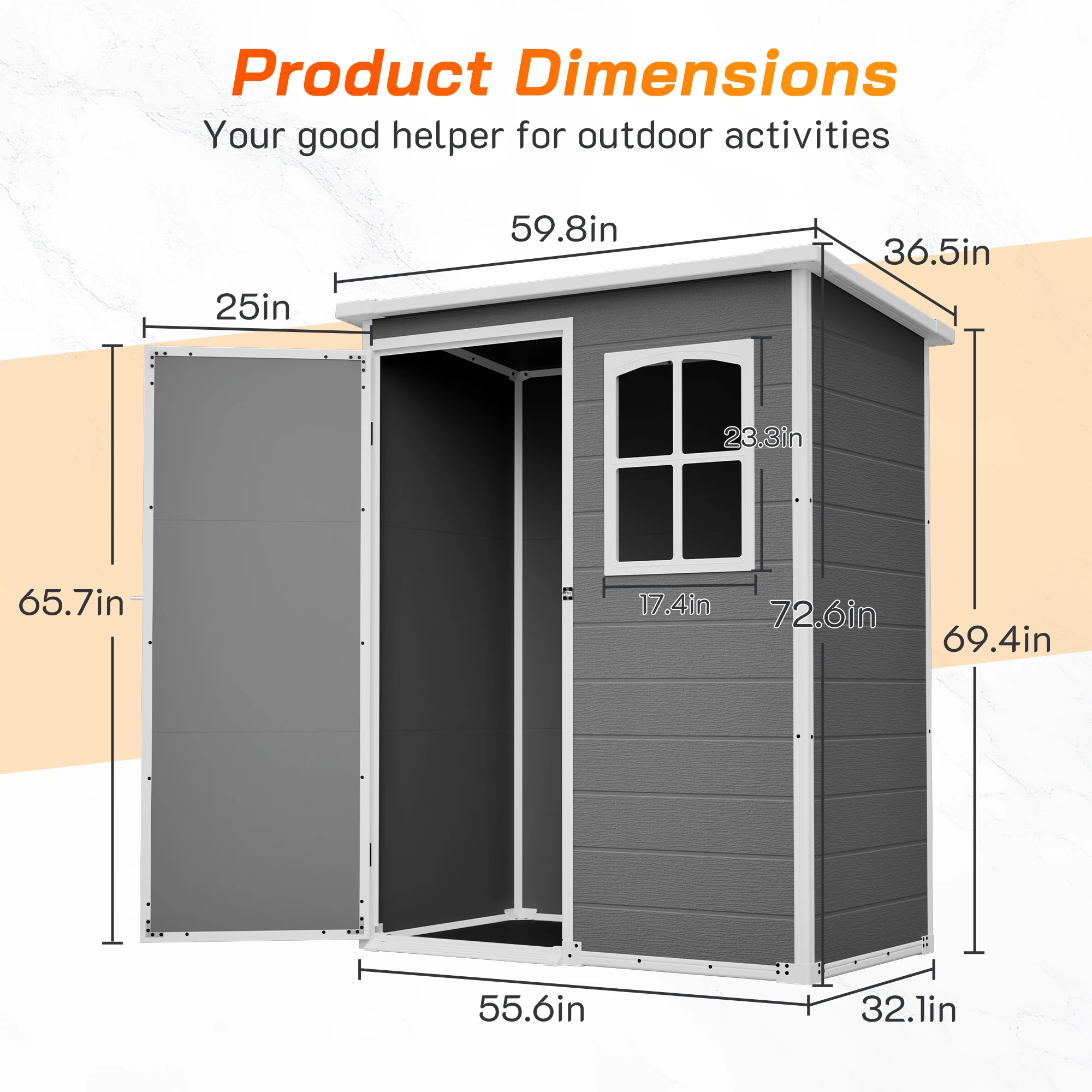 5x3ft Heavy Duty Gray Resin Outdoor Storage Shed with Floor Lockable Window Waterproof for Backyard Patio Garden Tools