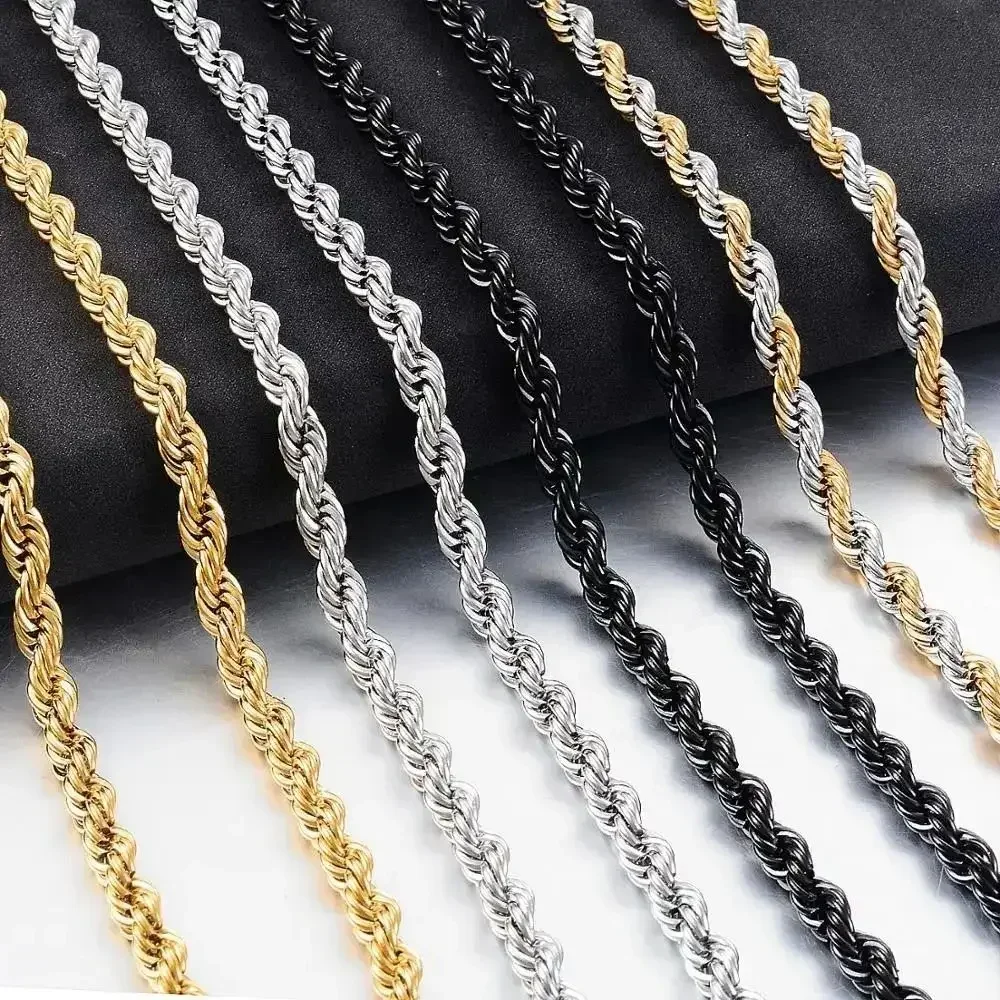 Collar de acero inoxidable con cadena de cuerda trenzada clásica de alta calidad de 2/3/4/5MM, accesorios de joyería de moda que no se decoloran para hombres y mujeres