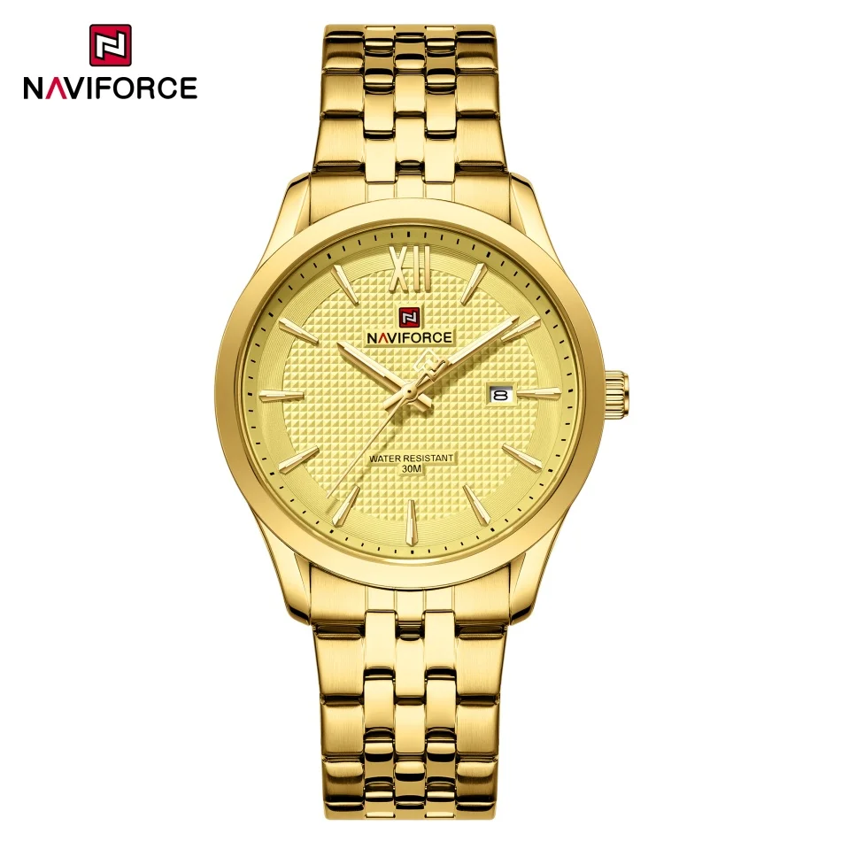 NAVIFORCE Men's 30m Waterproof Male Gifts Stainless Steel Band Date Calendar Feature Active Luxury Minimalist Sports Boy Watch