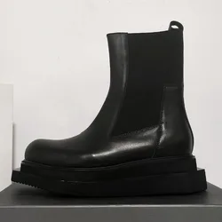 Moda męska projektant Chelsea Boot czarne męskie grube buty z prawdziwej skóry mężczyzna botki Plus rozmiar 46 47