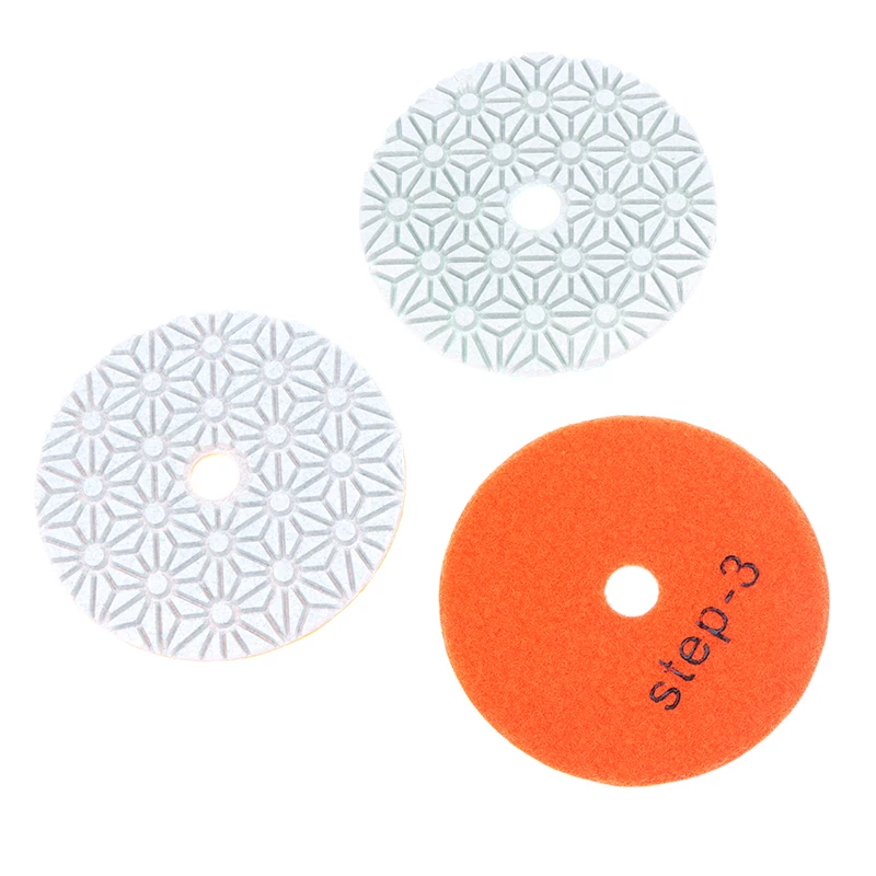 3PC Polishing Pad 4 Inch 100mm Dry/Wet Diamond 3 Step Polishing Pads Granite Polishing Tool Marble Grinding Pads