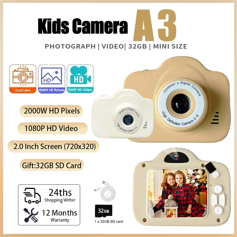 Cámara Digital Dual para niños, cámara de vídeo HD 1080P, Mini cámara con pantalla a Color, regalo de cumpleaños, juguetes para niños