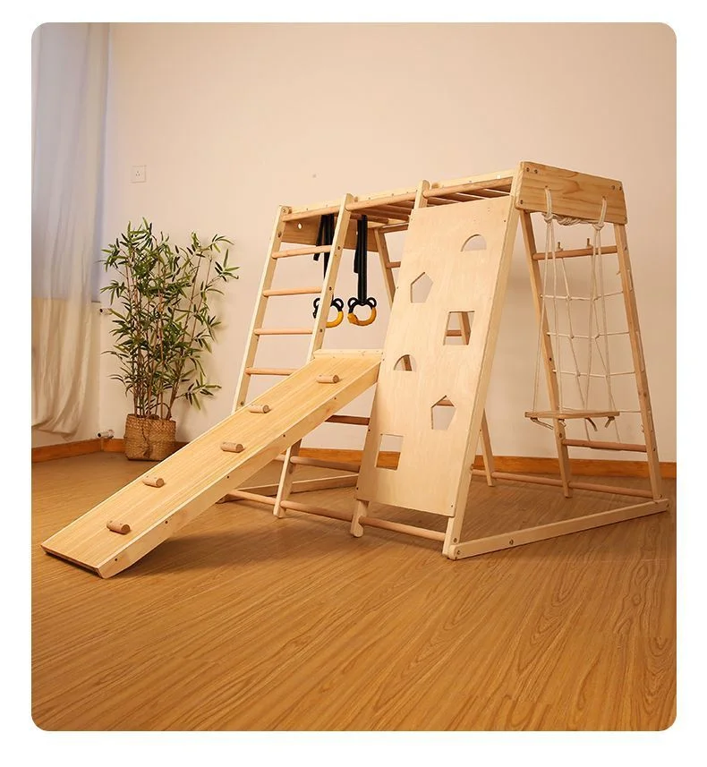 Climbing Equipment Wood Climbing Frame Gym Set with Covered Swedish Ladder Wall Indoor Rock Climbing Jungle