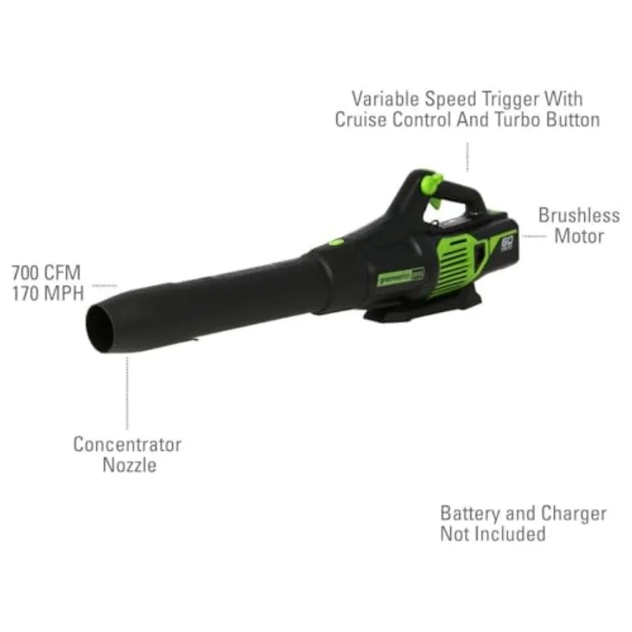 PRO 170 MPH 700 CFM 60V بطارية منفاخ أوراق الشجر المحمول اللاسلكي لتنظيف الفناء بكفاءة تدفق هواء قوي وأداء طويل الأمد