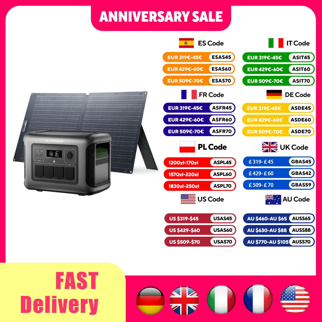ALLPOWERS R1500 LITE Portable Power Station 1056Wh LiFePO4 Battery Solar Generator with Solar Panel 100W 200W for Outdoor RV
