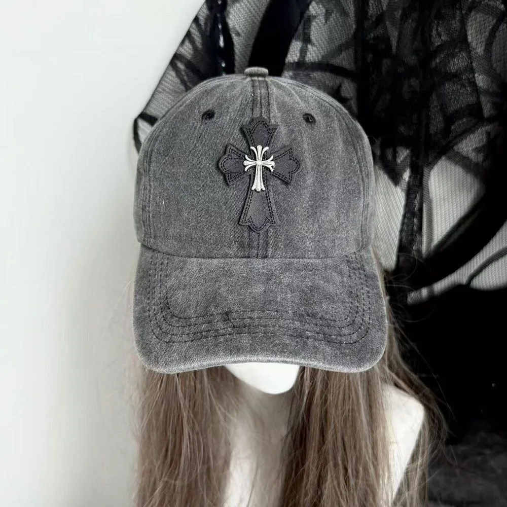 Black/White Cross Washed Retro Baseball Cap Outdoor Casual Versatile European and American Hip-hop Baseball Cap Trendy Hat