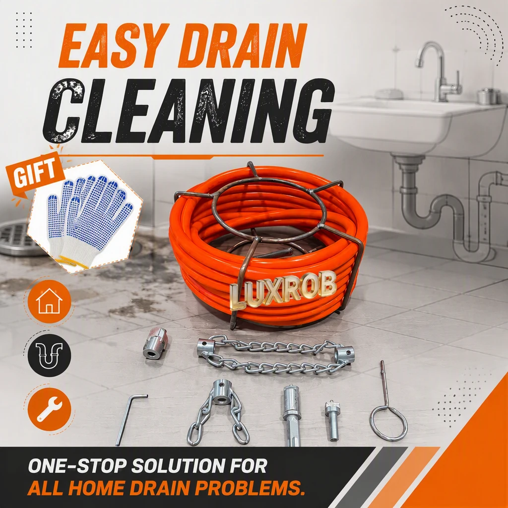 Drain Auger Plumbing Snake Solid Shaft 14mm PE Thickened Hose Sewer Pipe Dredger Tool Set for Sink Bathroom Kitchen Clog Remover