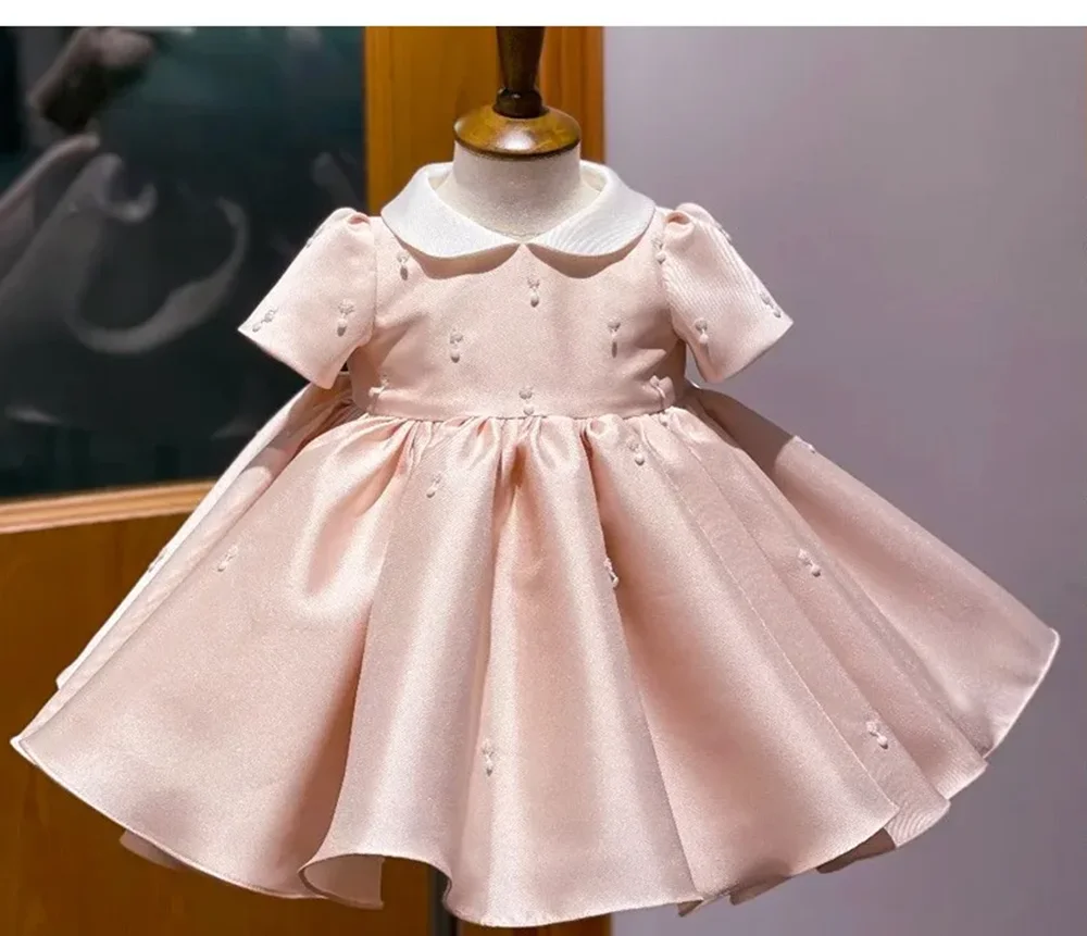 

Children First Birthday Party Dresses For Baby Girls Princess Pink Gown Infant Wedding Vestidos Kids Girl Ceremonial Dress