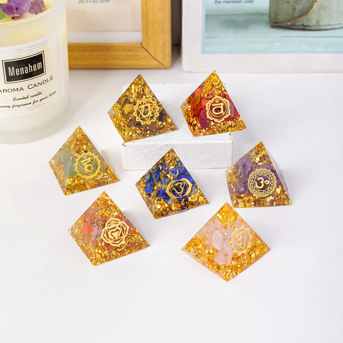 1PC Natural Crystal Energy Generator Pyramid Reiki Healing Chakra Resin Pyramid Meditation Tool Room Decor For Constellation