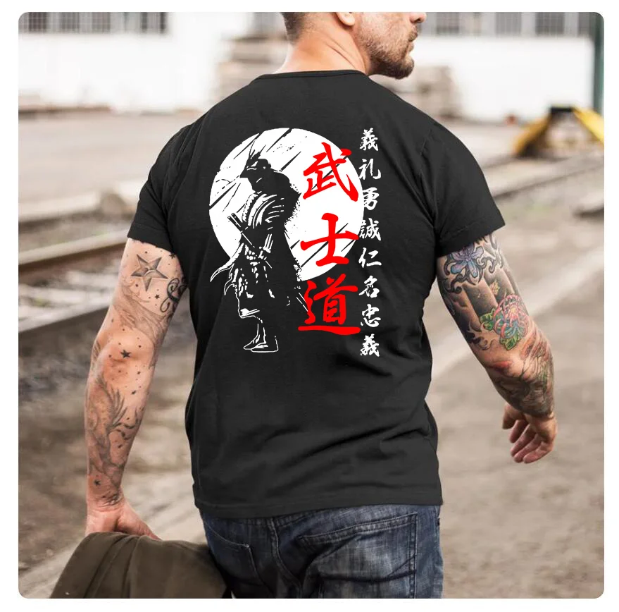 Men's T-Shirt Armored Samurai Humor Pure Cotton Warrior Ninja Ronin Japanese Katana T Shirt Men Bushido Spirit Graphic Tee Shirt