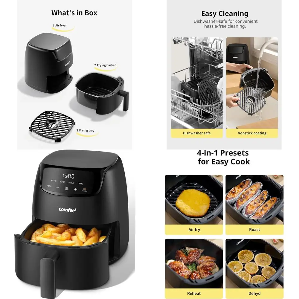 

Цифровая аэрофритюрница объемом 2,2 литра: сенсорный экран, 360° ° Циркуляция воздуха, керамическая корзина, 4 предустановленных программ