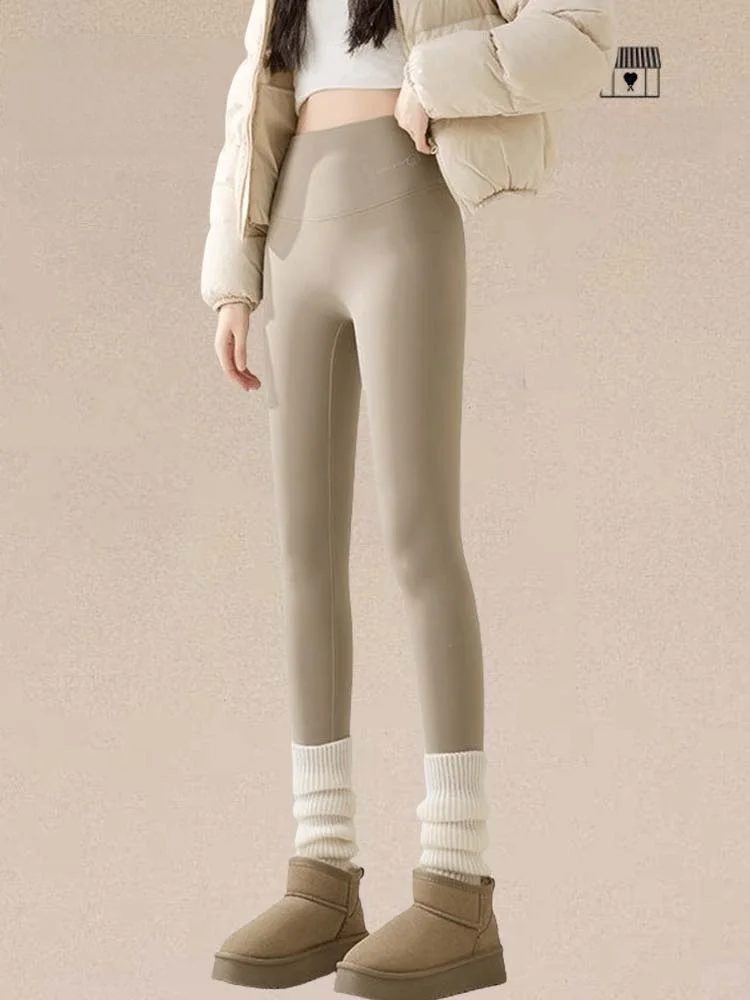 

Женские брюки для йоги с высокой талией на флисовой подкладке, осенне-зимние модные повседневные леггинсы с высокой посадкой и длинными штанинами