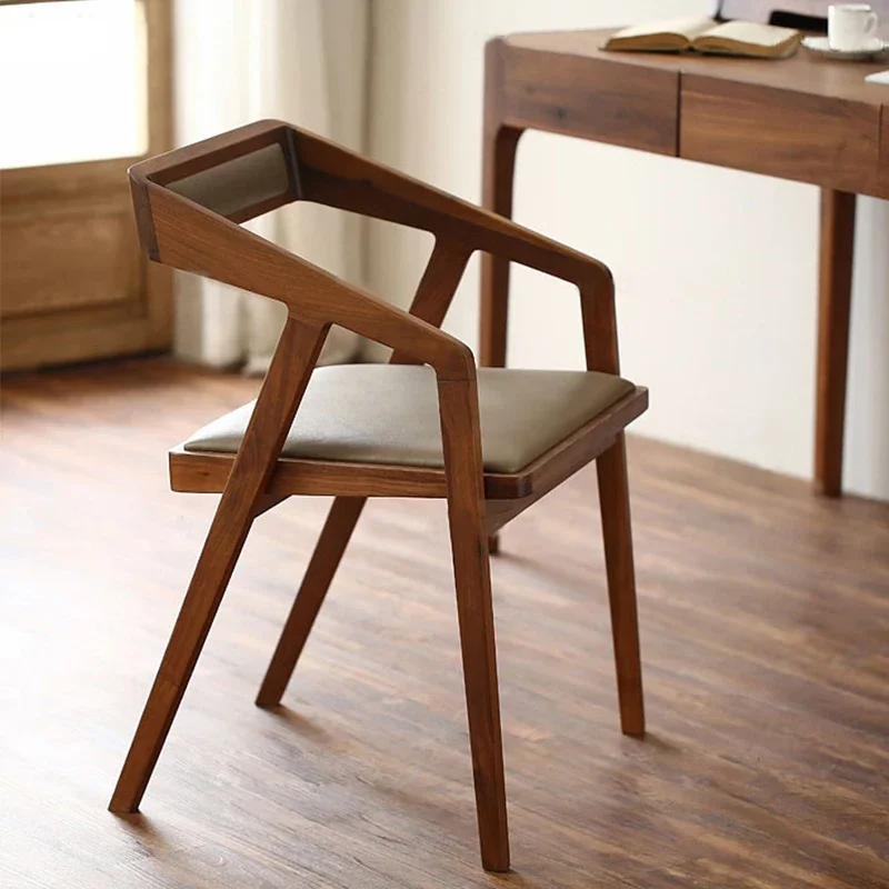 Nordic Solid Wood Dining Chair Home Chair Designer Hiroshima Chair with Armrests Back Chinese Negotiation Solid Wood