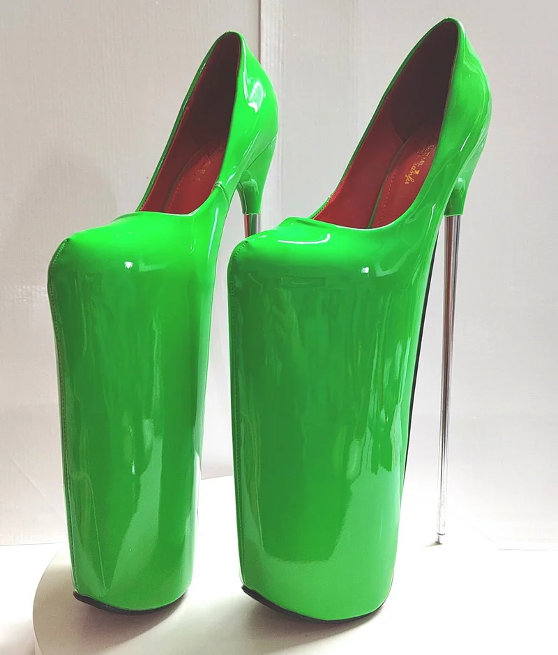 FHC Extremely High Heels 30cm Stage Show Pole Dance Shoes,Women Platform Pumps,Thick Bottom,Ankle Strap,Black,Red,,Green,White,