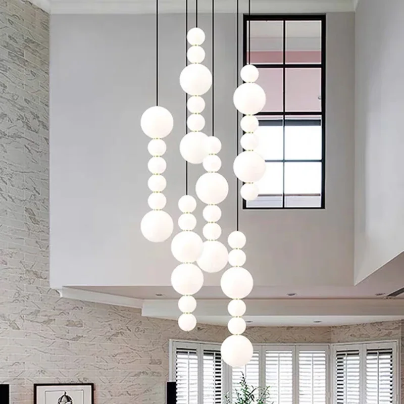 Nordic Ball String Led Pendant Lights Acrylic White for Staircase Living Room Restaurant Chandelier Home Decor Lighting Fixture