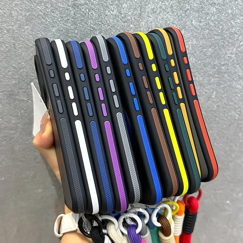 حافظة Magsafe فاخرة مع حبل غير لامع لهاتف iPhone 16 15 14 13 12 11 Pro Max Plus غطاء حزام معصم مغناطيسي لاسلكي للشحن