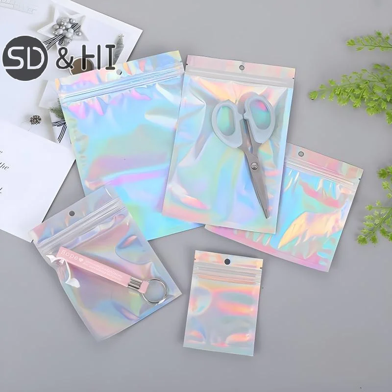 50-piece Holographic Bag, Multi-size Laser Rainbow Pattern Self-sealing Bag, Suitable For Candy Bag And Front Window Samples
