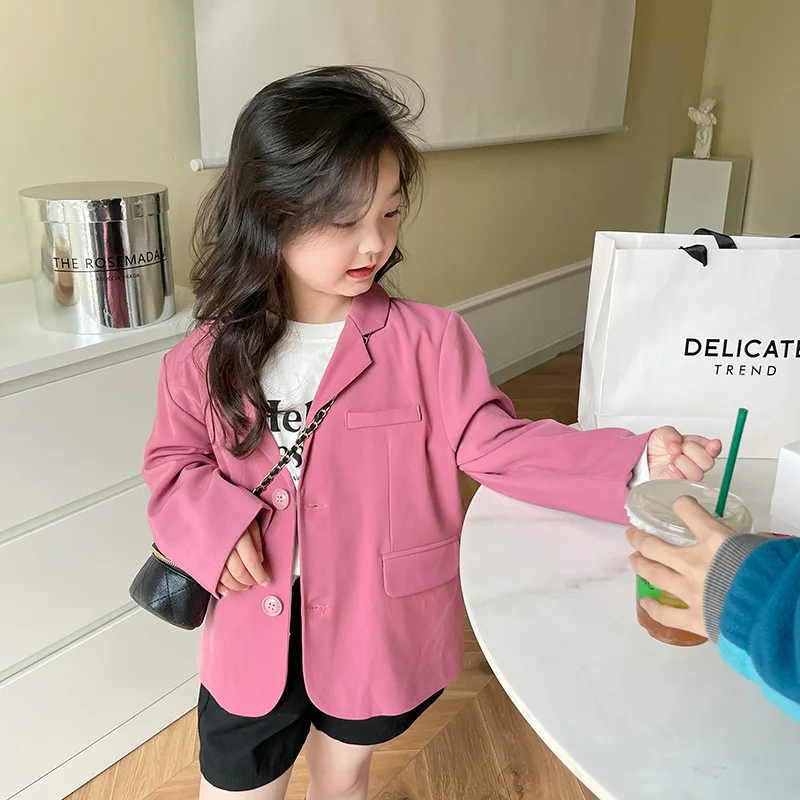 

baby girl Korean fashion coat spring fall 2023 children blazer single breasted button kids jacket toddler outwear 2 to 12 yrs