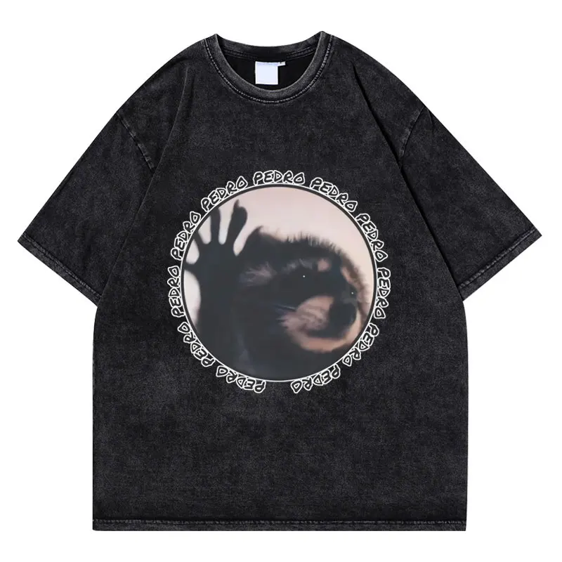 Vintage Washing Pedro Raccoon Funny Print T-Shirt Men Women Stylish Vira Animal Wash T-shirts Urban Wildlife Enthusiast GiftTees