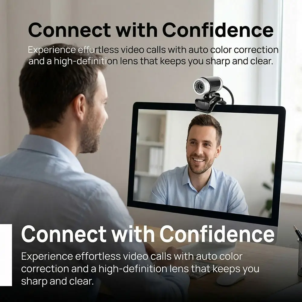 360 Degree Rotatable Clip on Webcam Plug and Play Black+Silver HD Webcam Built in Microphone USB Webcam Video Broadcasting