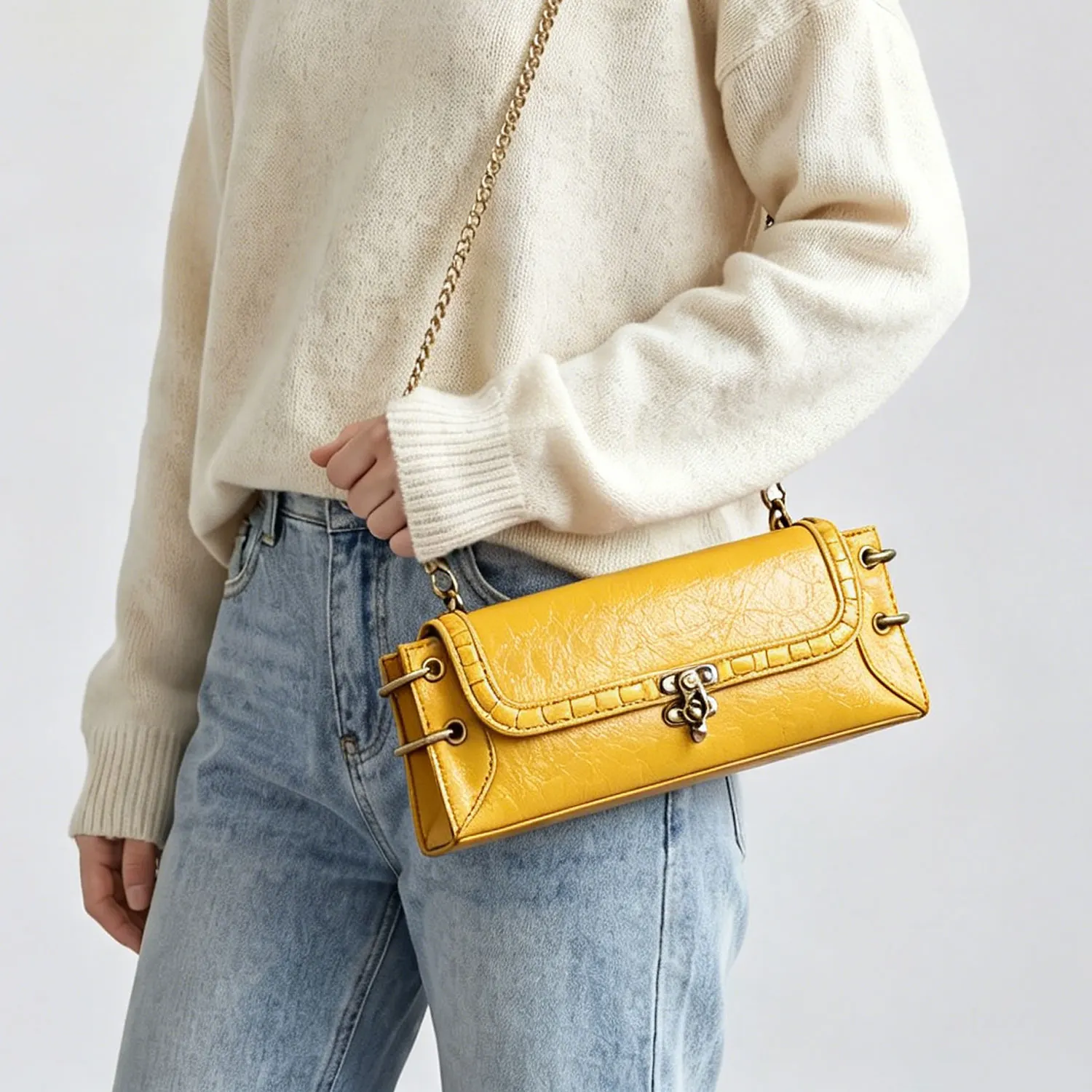 

Women PU Leather Shoulder Bags Mini High End Luxury Chain Strap Crossbody Purse Minimalist Vintage Formal Evening Clutch Handbag