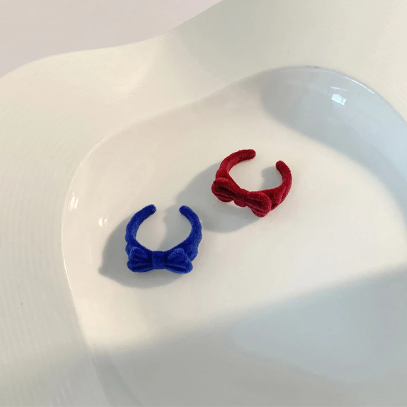 Temperament Flocking Klein Red Blue Burgundy Bow Adjustable Open Ring For Woman Jewellery Fashion Accessories