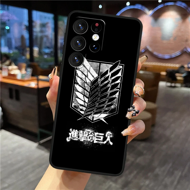 Attack On Titan Cool Comic For Samsung Galaxy S24 S23 S22 S21 S20 FE S10e S10 S9 Ultra Plus Soft TPU Black Phone Case